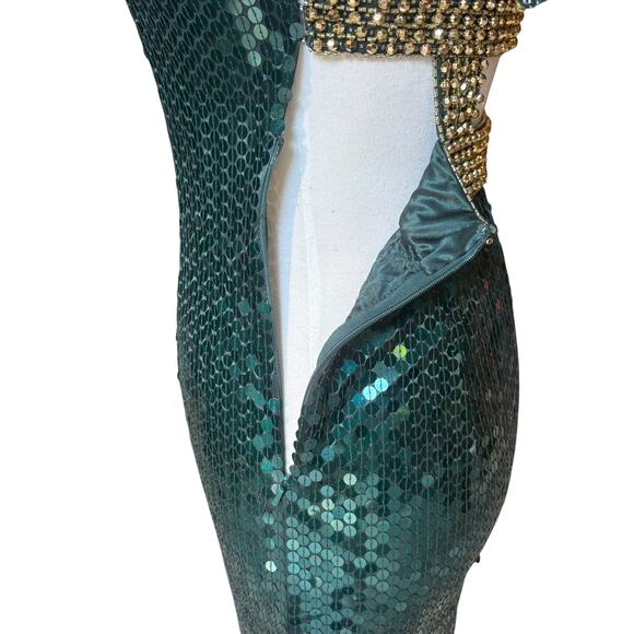 VTG Niteline Della Roufogali Mini Dress Sz 4 Green Gold Sequins Cocktail Party - Picture 8 of 15